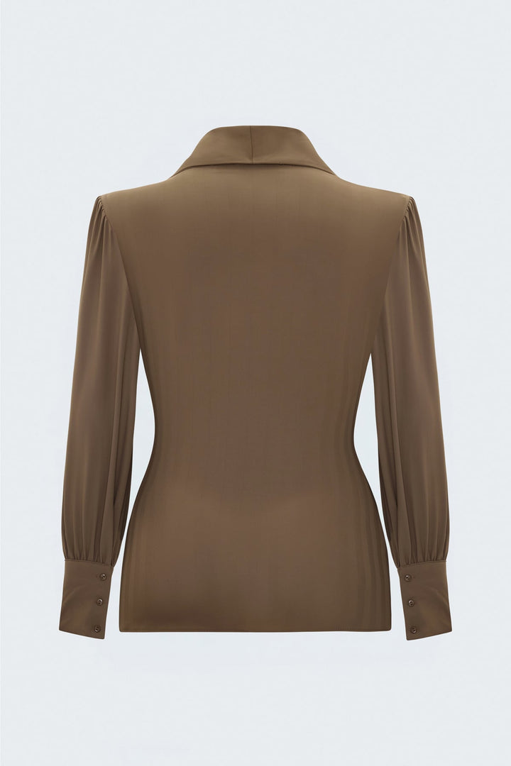 Sateen Blouse Croisée Imprimée - Crème Marron