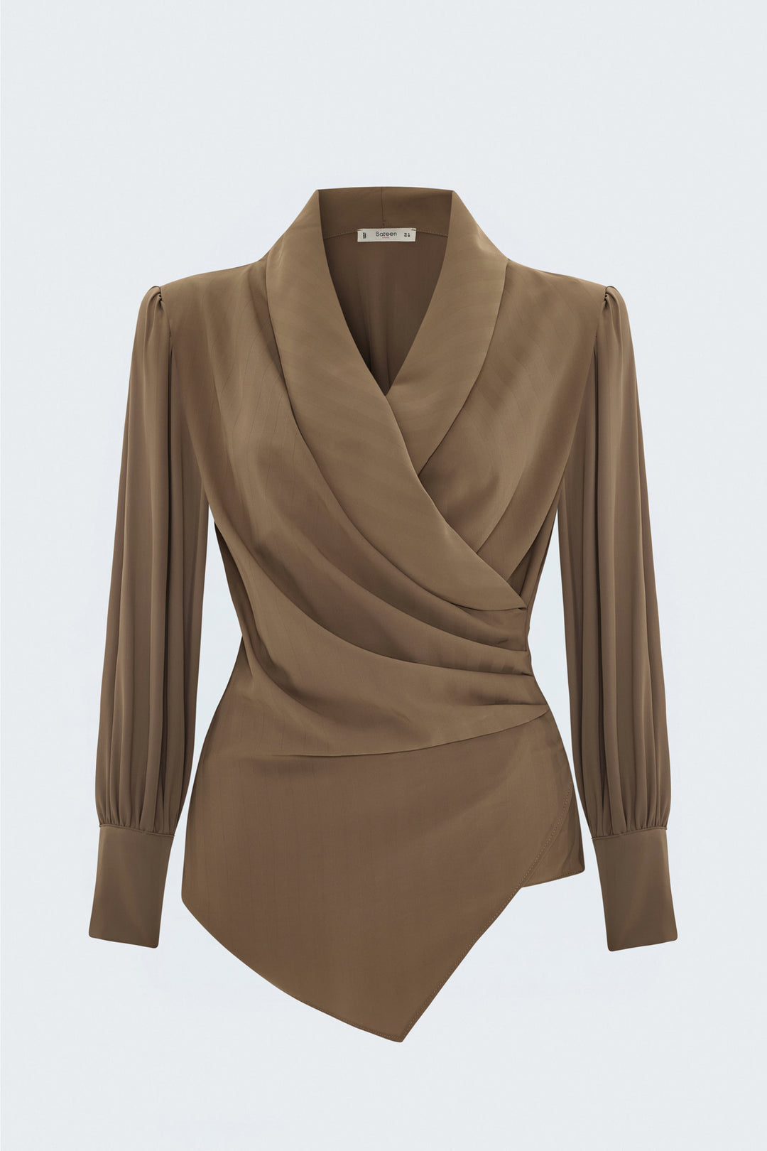 Sateen Blouse Croisée Imprimée - Crème Marron