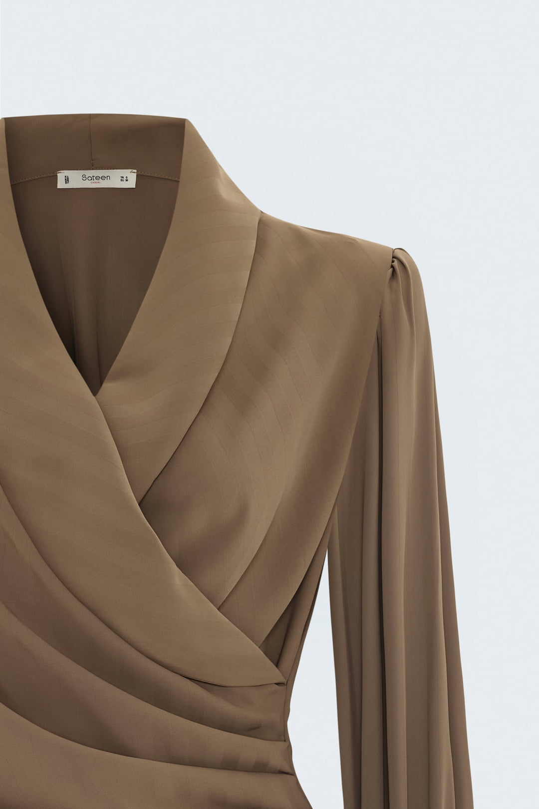 Sateen Blouse Croisée Imprimée - Crème Marron