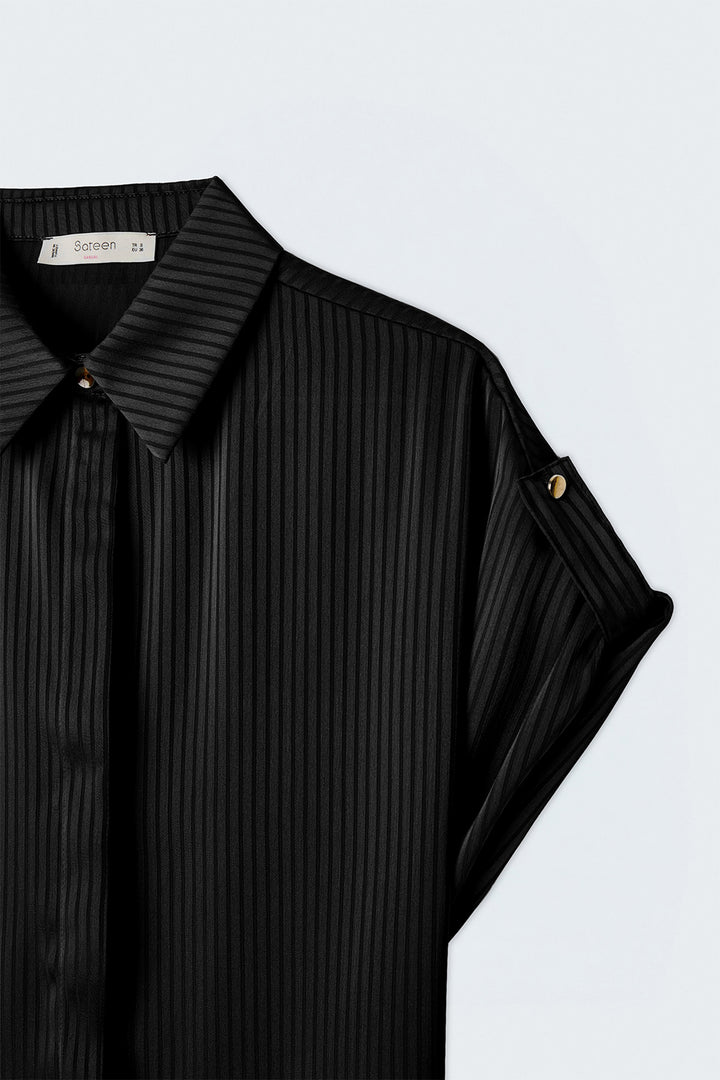 Sateen Chemise ample à rayures à manches courtes - Noir