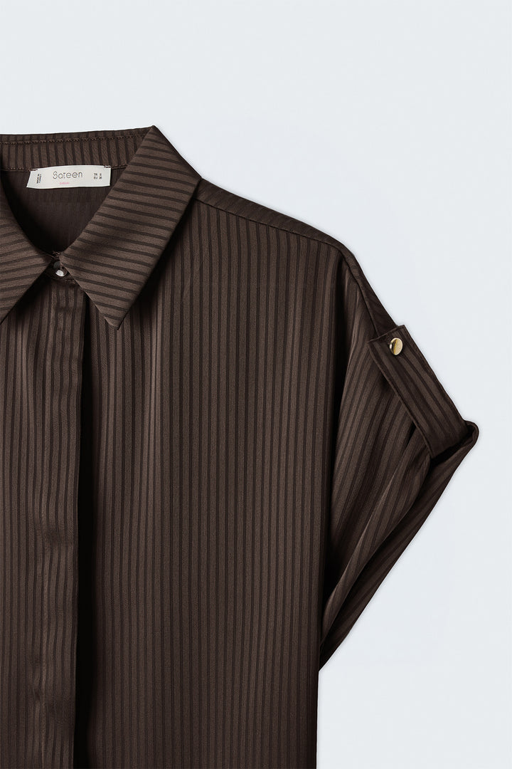 Sateen Chemise ample à rayures à manches courtes - Marron