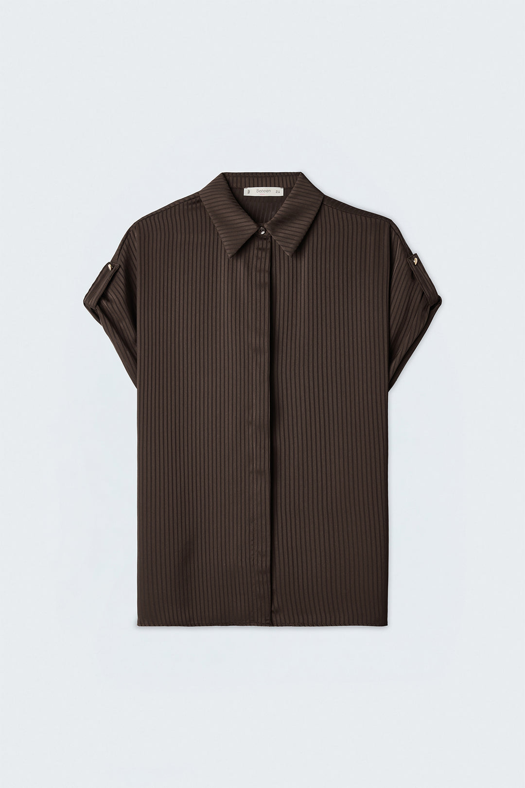 Sateen Chemise ample à rayures à manches courtes - Marron