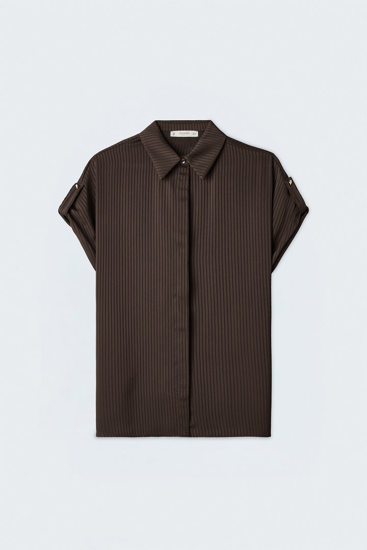 Sateen Chemise ample à rayures à manches courtes - Marron