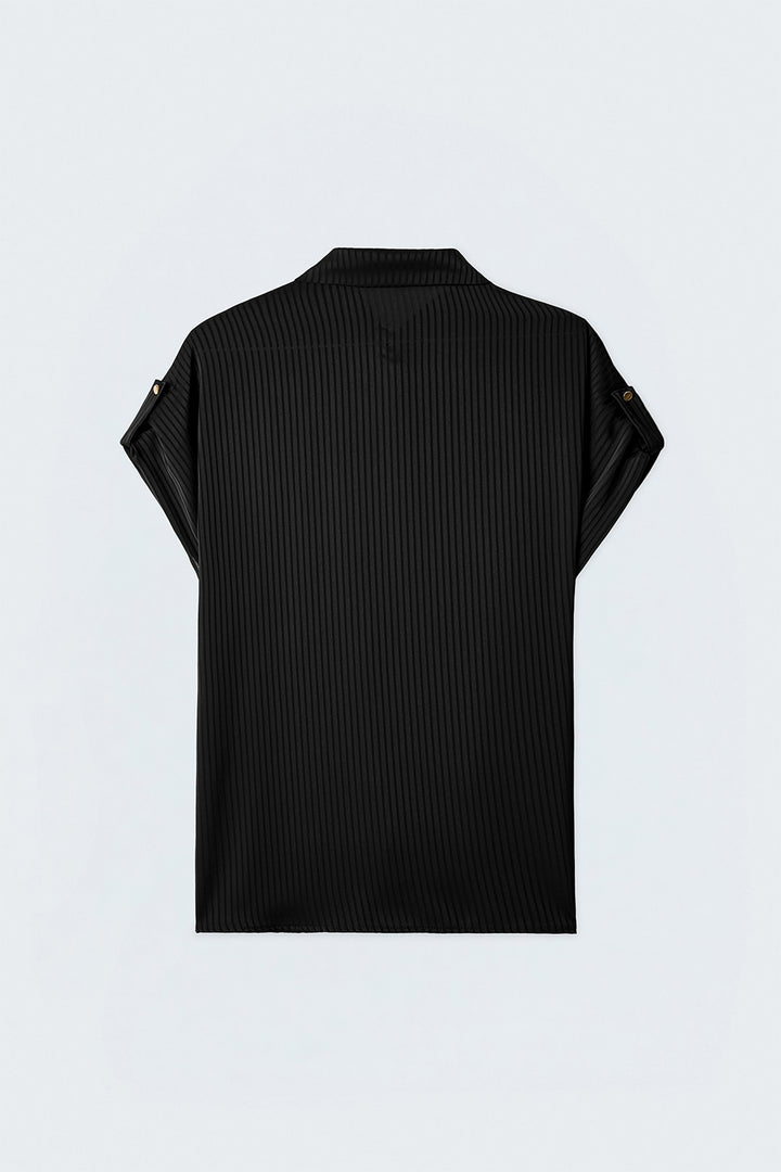 Sateen Chemise ample à rayures à manches courtes - Noir