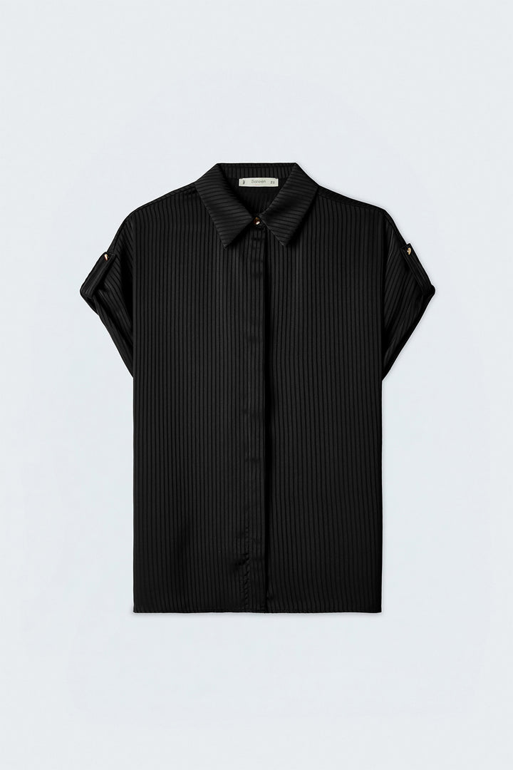 Sateen Chemise ample à rayures à manches courtes - Noir