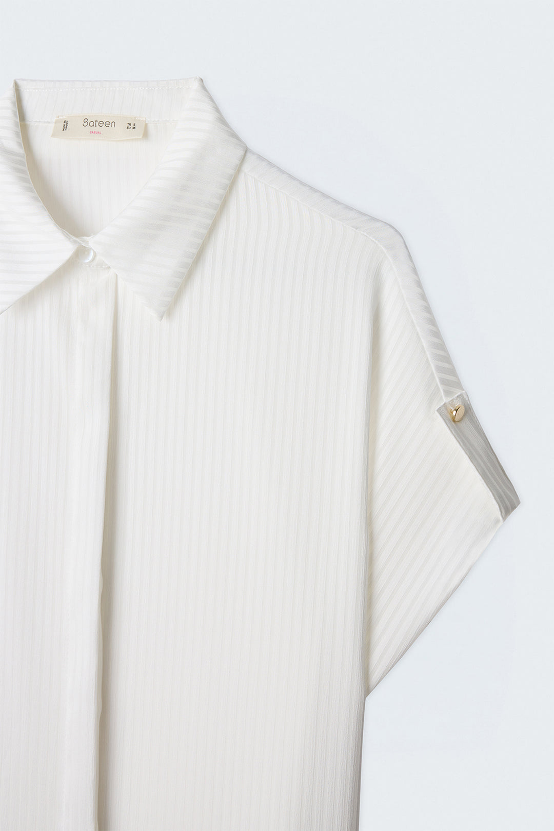 Sateen Chemise ample à rayures à manches courtes - Écru