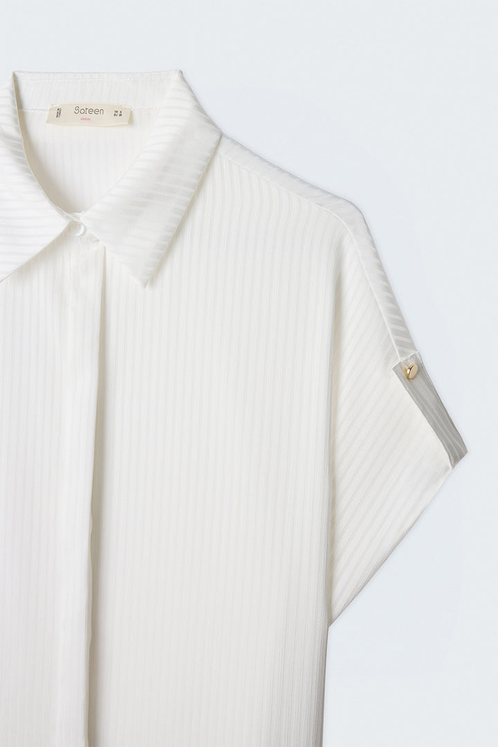Sateen Chemise ample à rayures à manches courtes - Écru