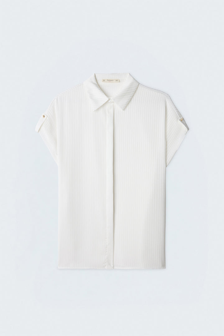 Sateen Chemise ample à rayures à manches courtes - Écru