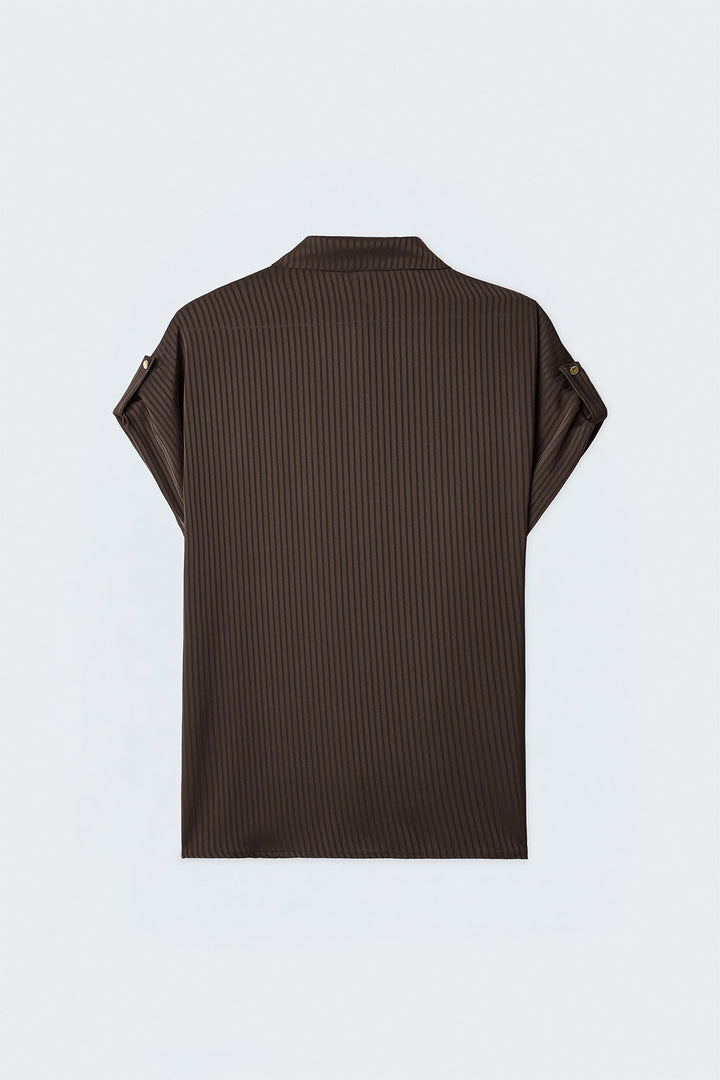 Sateen Chemise ample à rayures à manches courtes - Marron