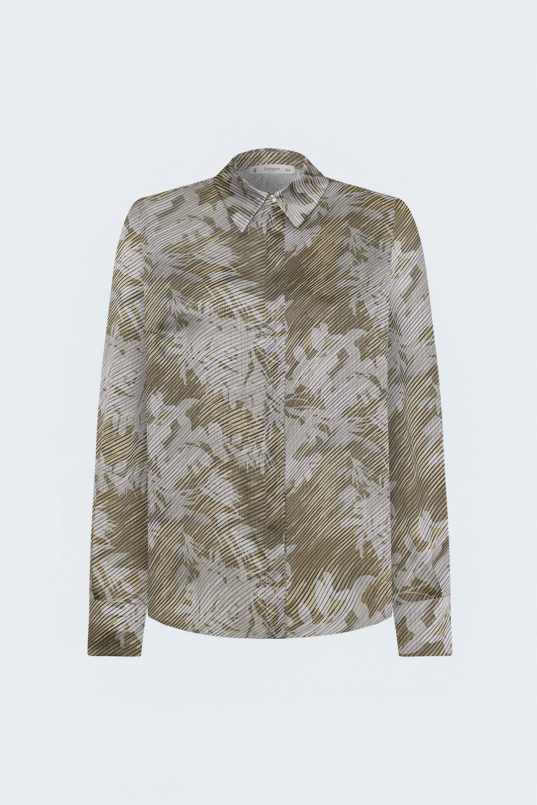 Sateen Chemise à rayures et motifs floraux - Beige