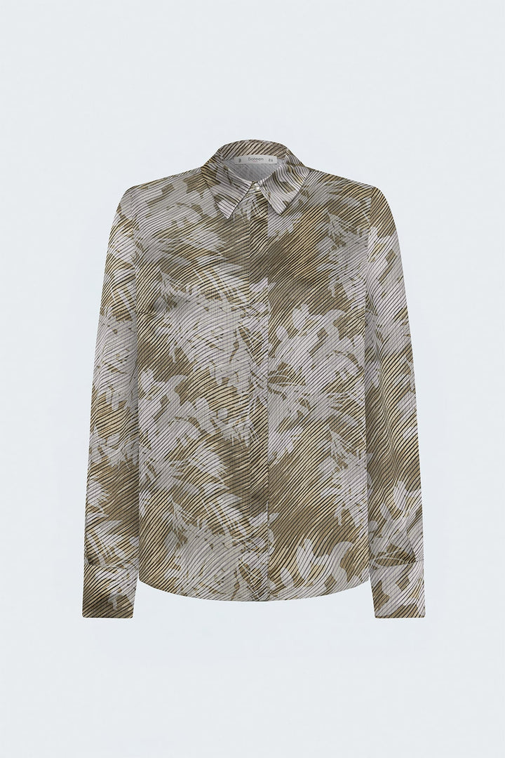 Sateen Chemise à rayures et motifs floraux - Beige
