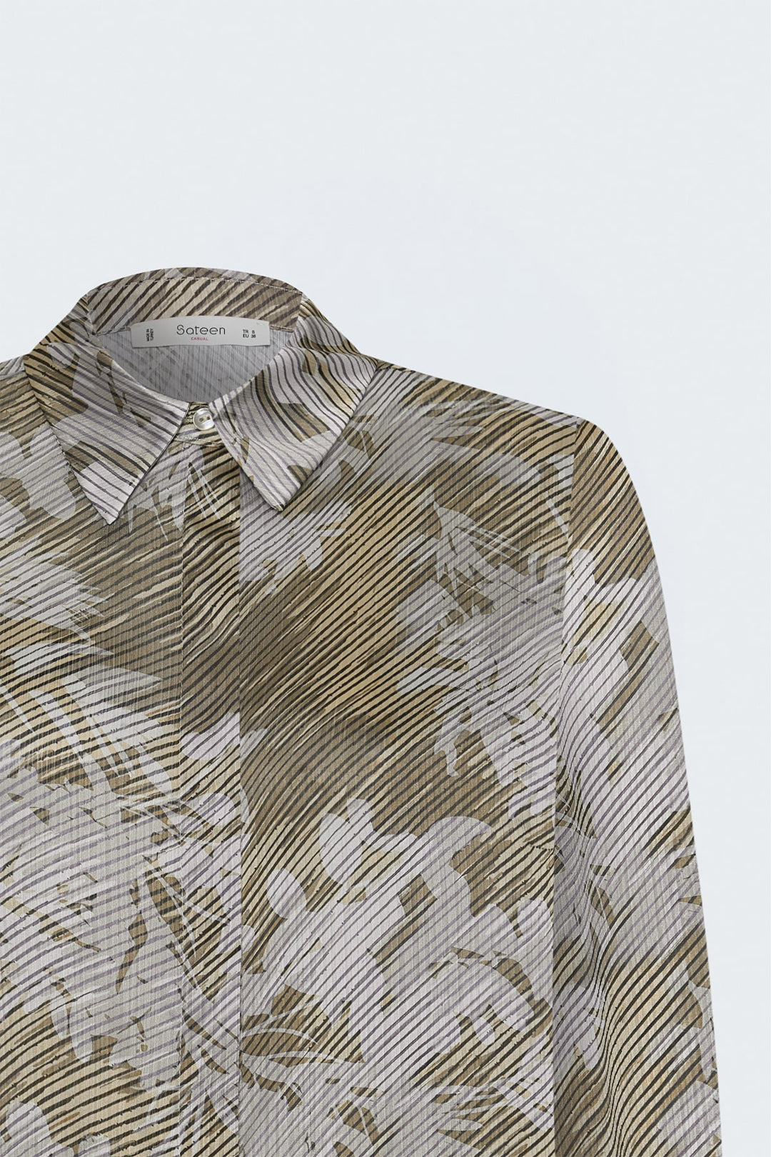 Sateen Chemise à rayures et motifs floraux - Beige