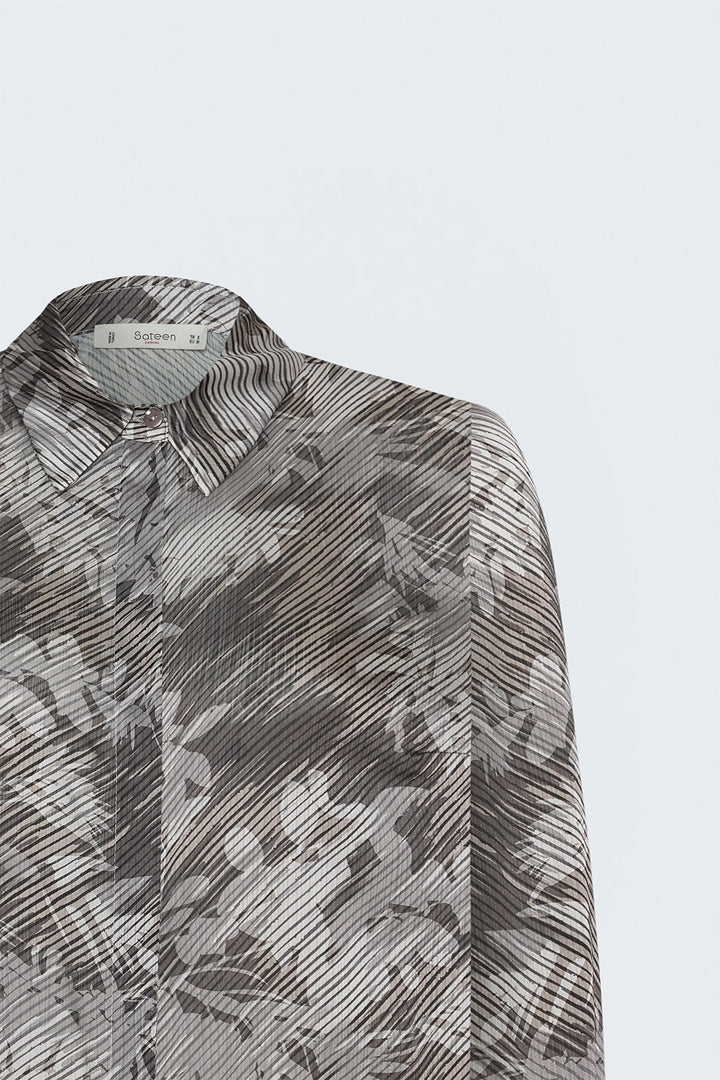 Sateen Chemise à rayures et motifs floraux - Marron