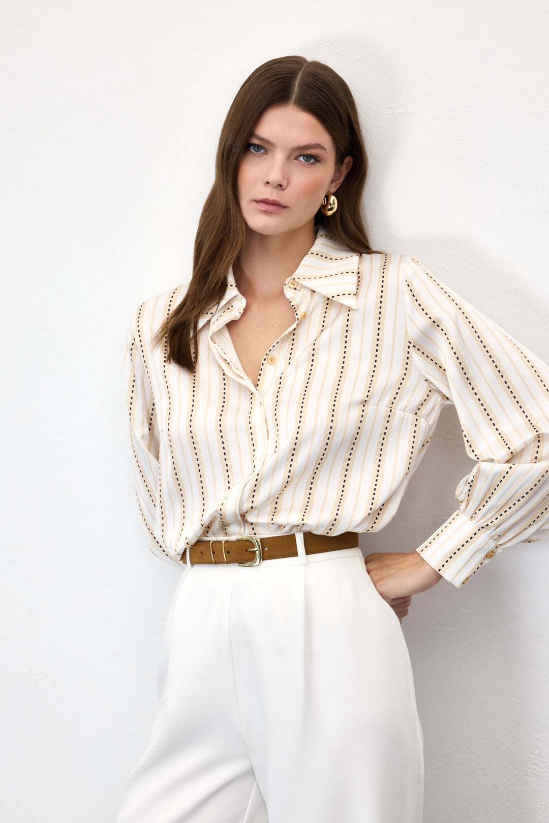 Sateen Chemise Rayée - Jaune