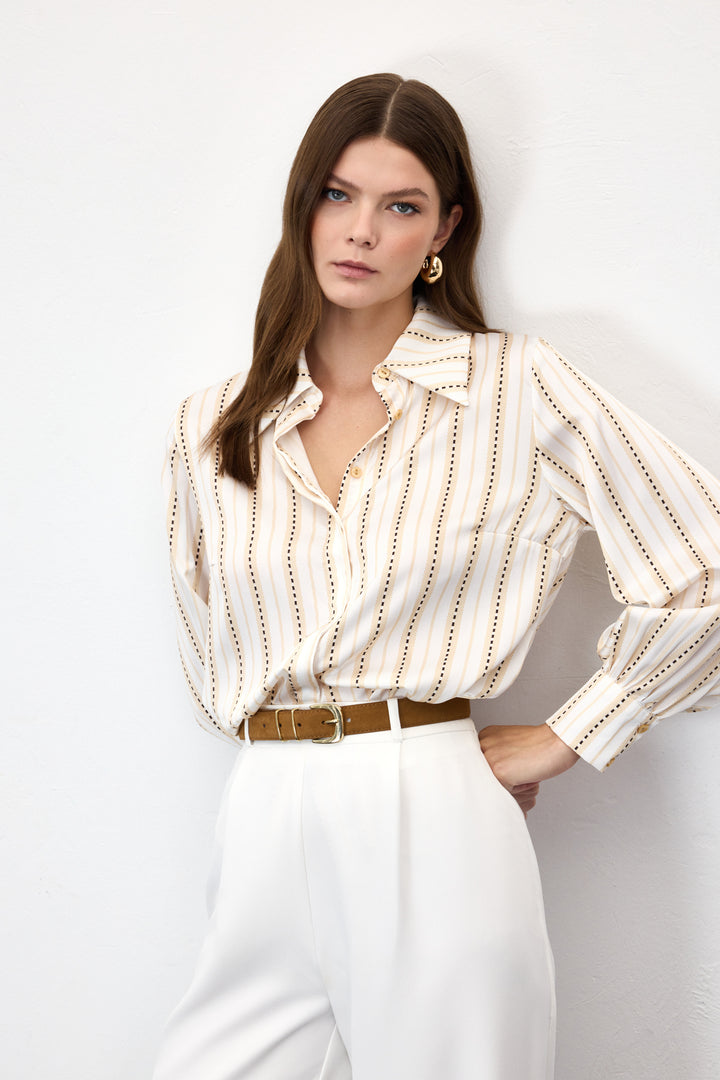 Sateen Chemise Rayée - Jaune