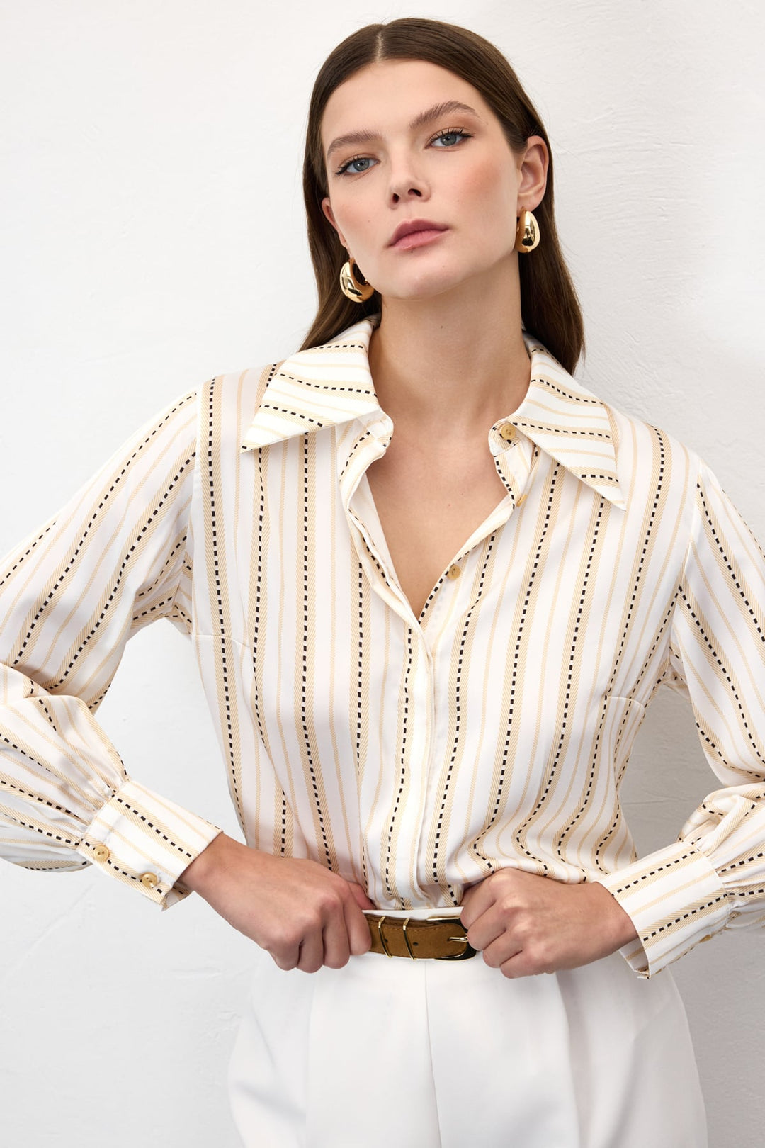 Sateen Chemise Rayée - Jaune