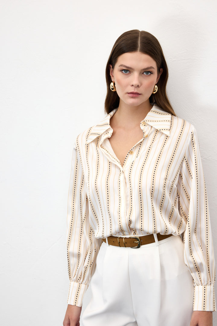 Sateen Chemise Rayée - Jaune