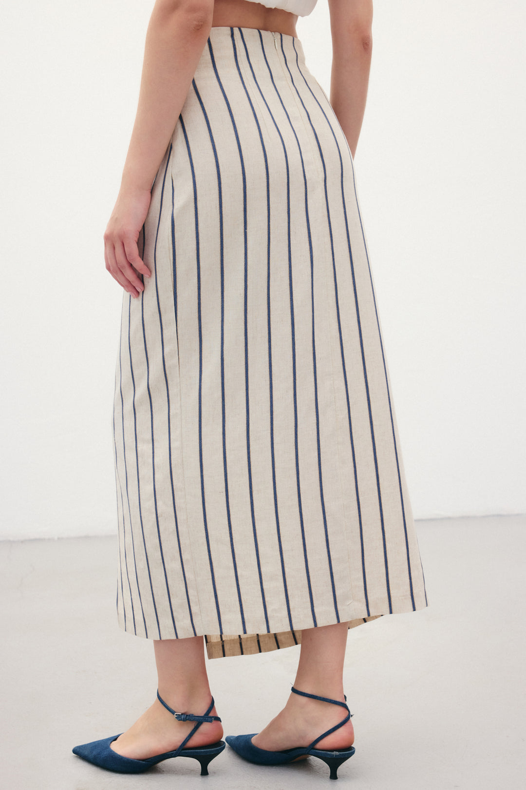 Sateen Jupe en lin rayée - Bleu marine