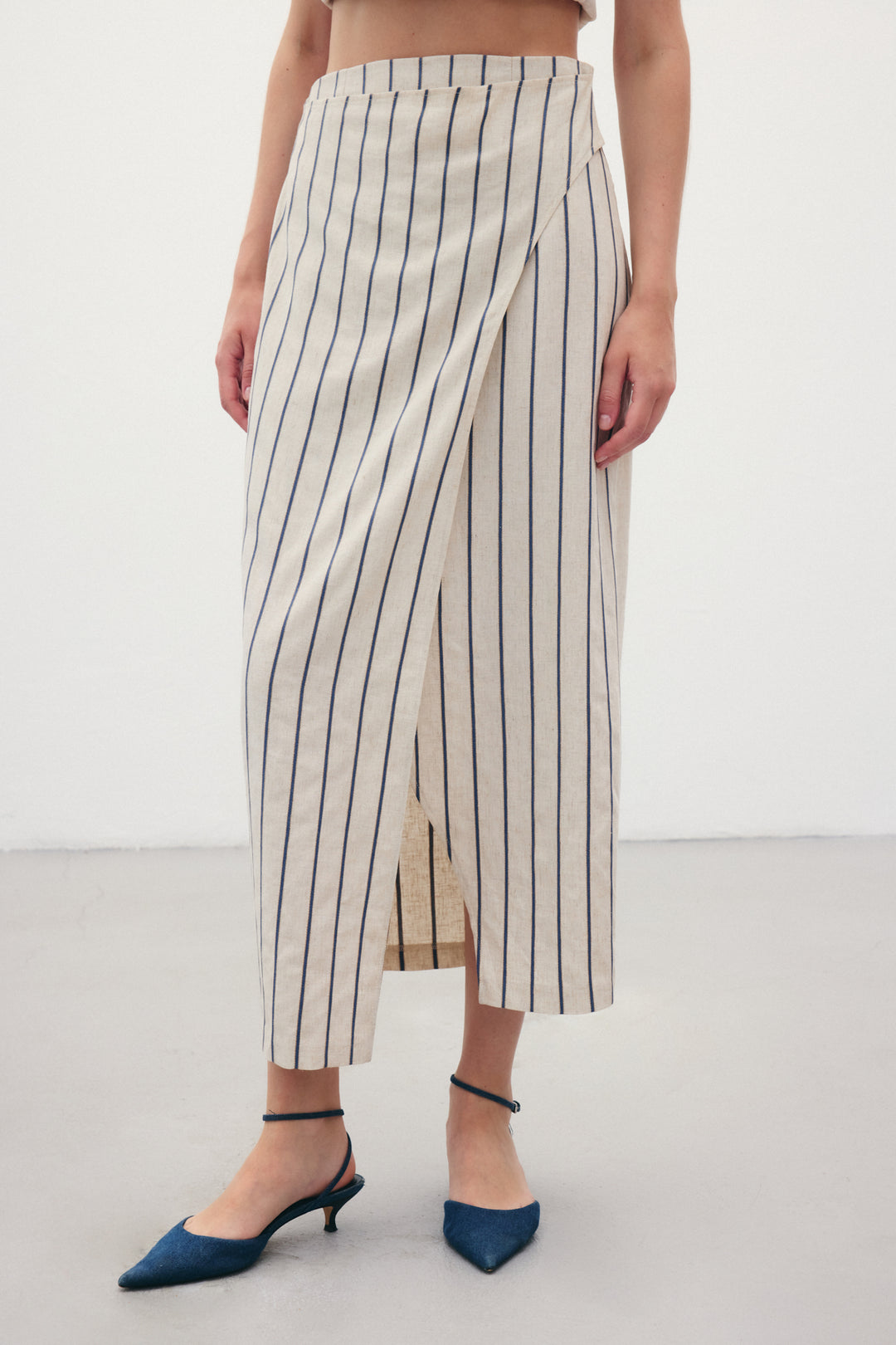 Sateen Jupe en lin rayée - Bleu marine