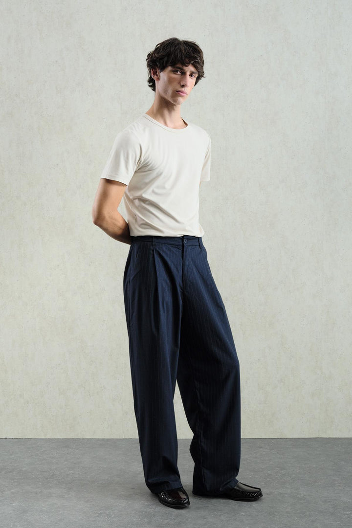 Giesto Pantalon balloon fit à rayures - Bleu marine