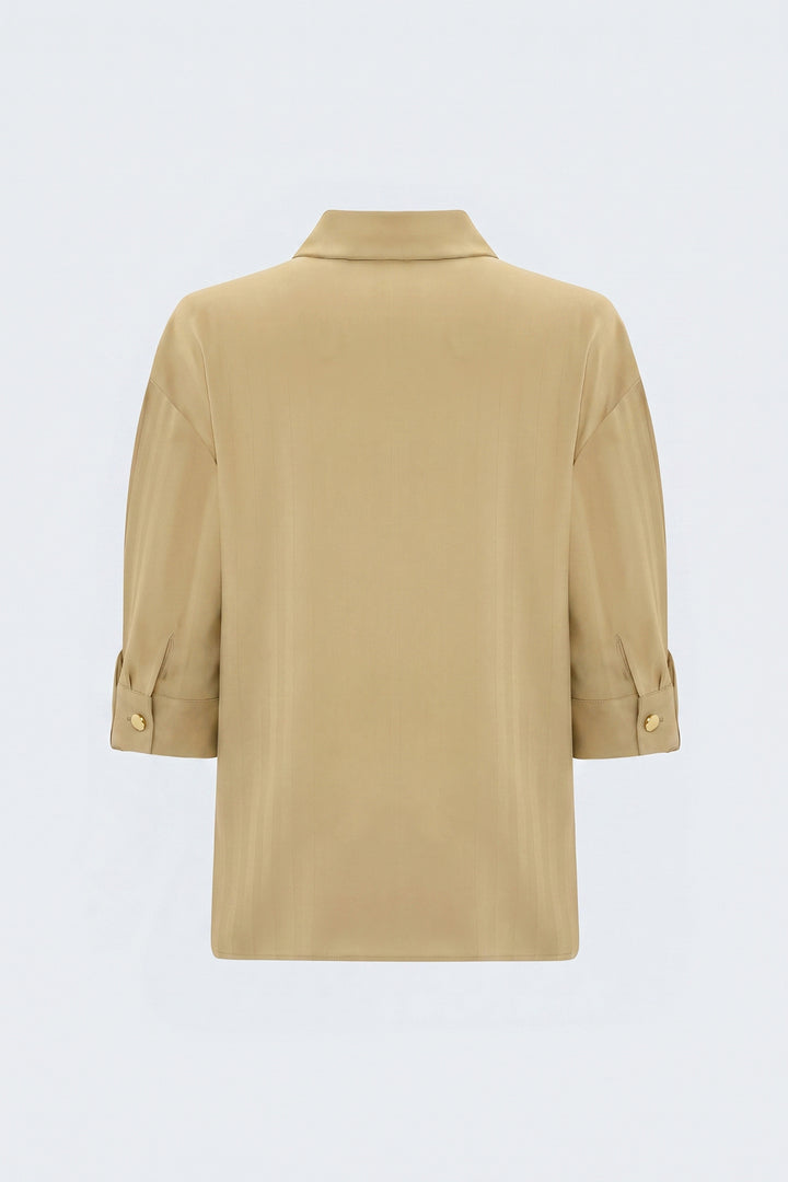 Sateen Chemise à manches retroussées à rayures - Beige