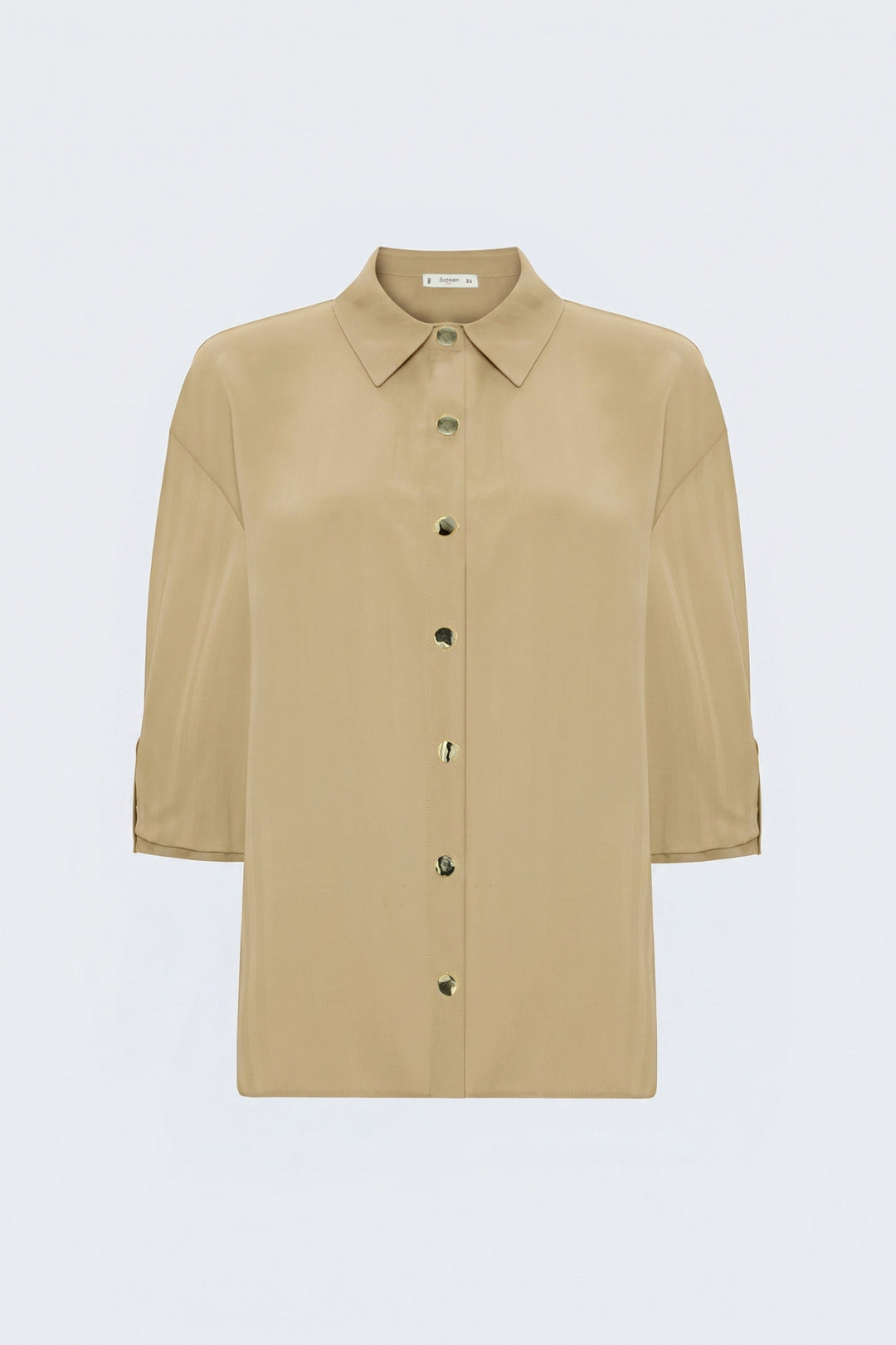 Sateen Chemise à manches retroussées à rayures - Beige