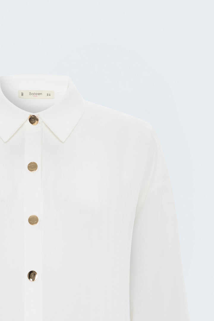 Sateen Chemise à manches retroussées à rayures - Écru