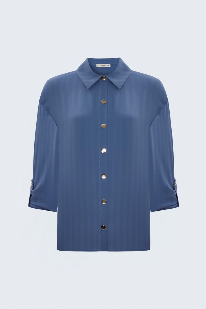 Sateen Chemise à manches retroussées à rayures - Indigo