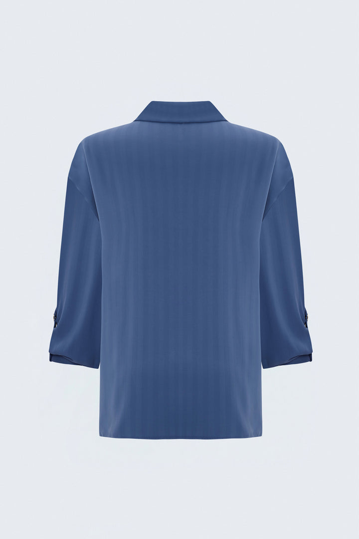 Sateen Chemise à manches retroussées à rayures - Indigo