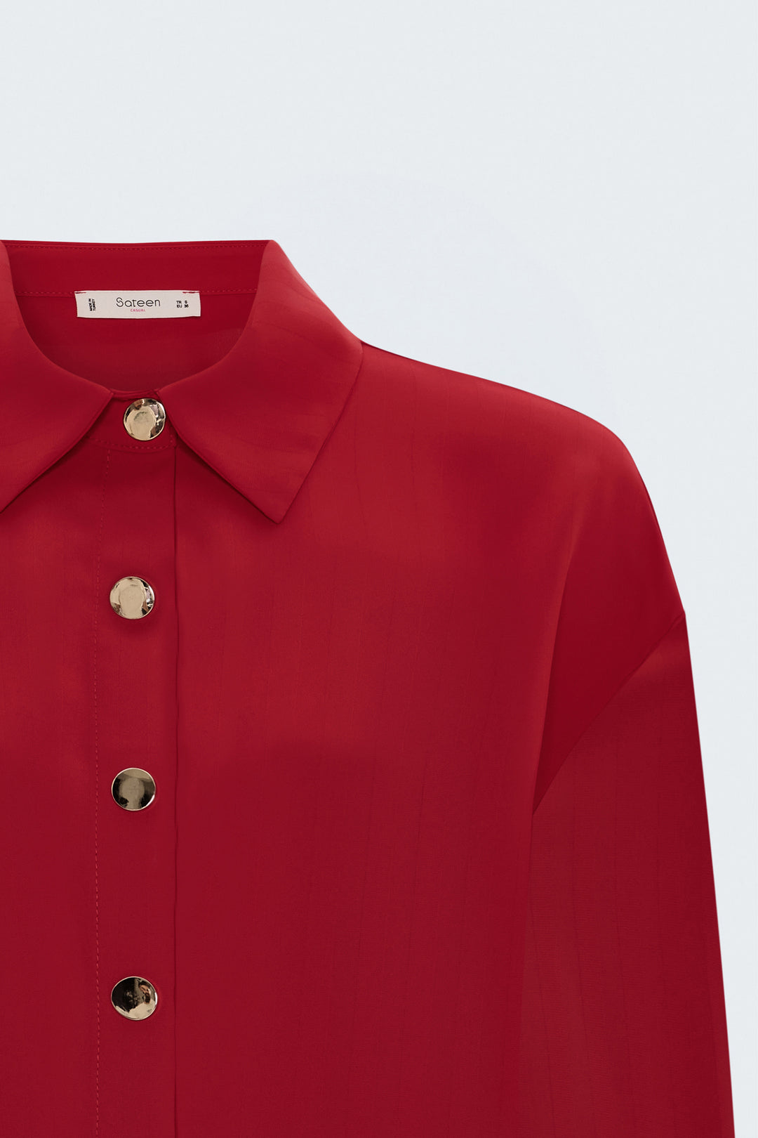 Sateen Chemise à manches retroussées à rayures - Rouge