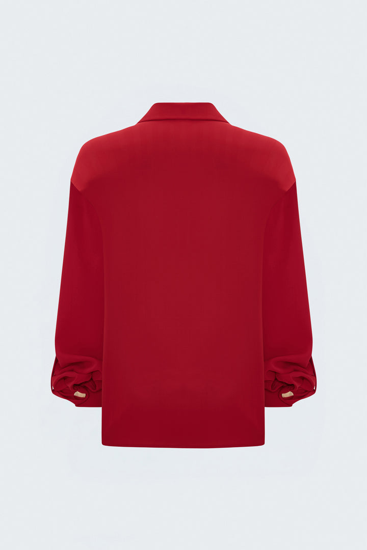 Sateen Chemise à manches retroussées à rayures - Rouge