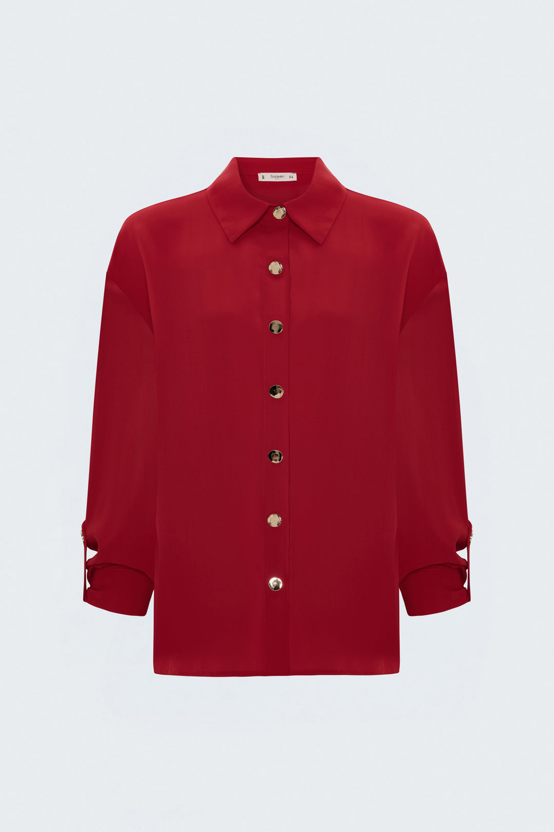 Sateen Chemise à manches retroussées à rayures - Rouge