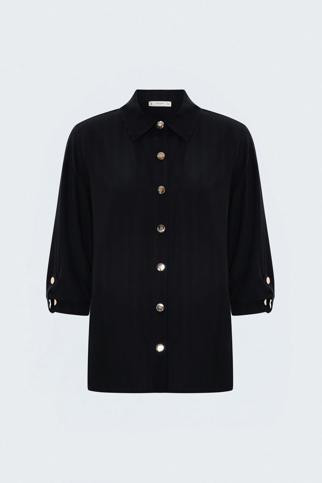 Sateen Chemise à manches retroussées à rayures - Noir