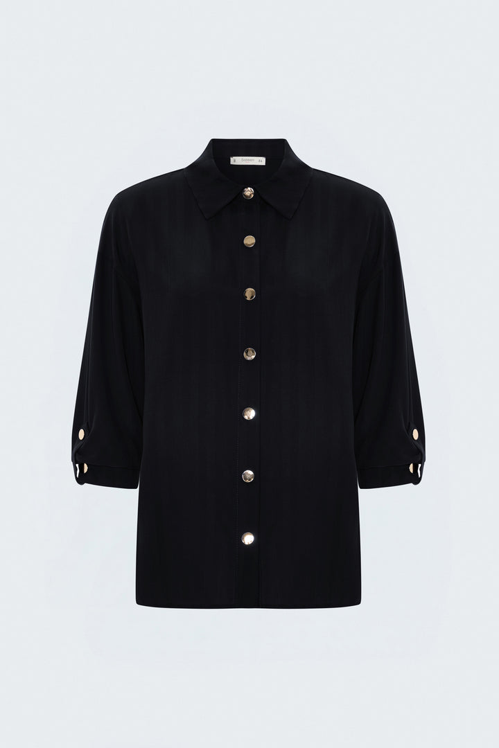 Sateen Chemise à manches retroussées à rayures - Noir