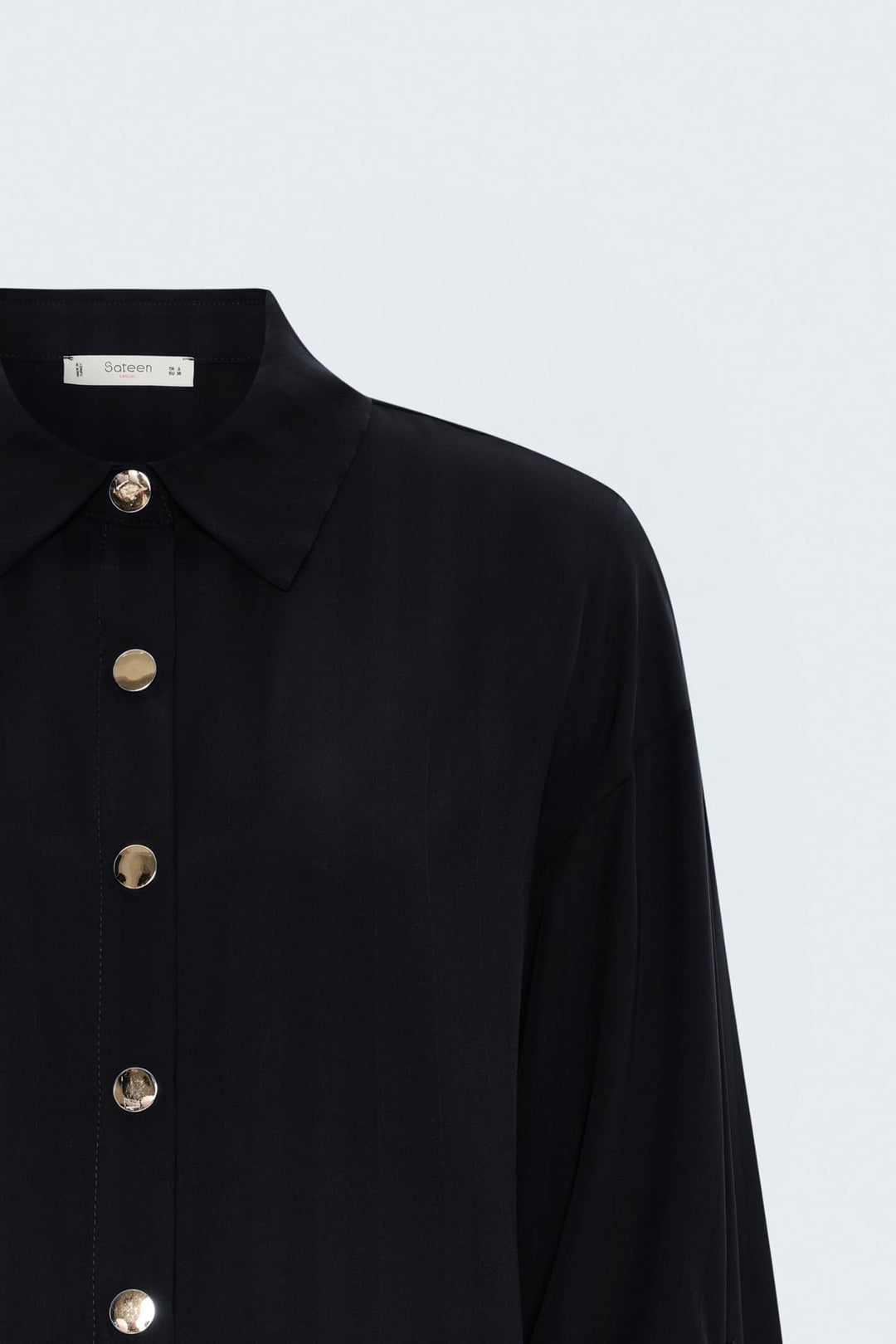 Sateen Chemise à manches retroussées à rayures - Noir