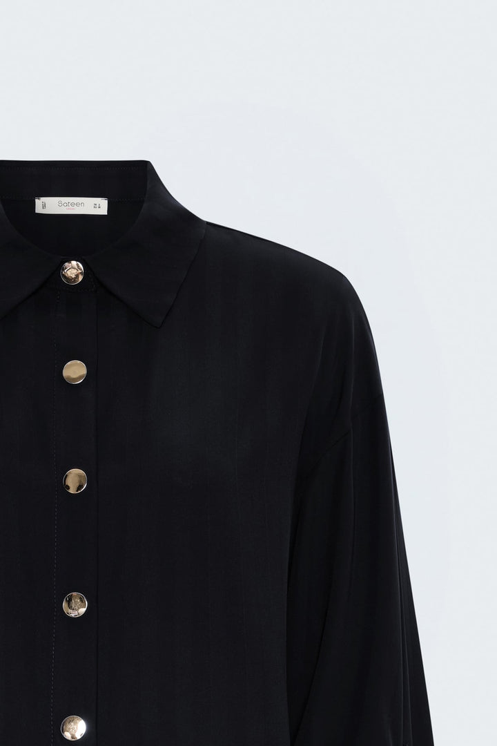 Sateen Chemise à manches retroussées à rayures - Noir