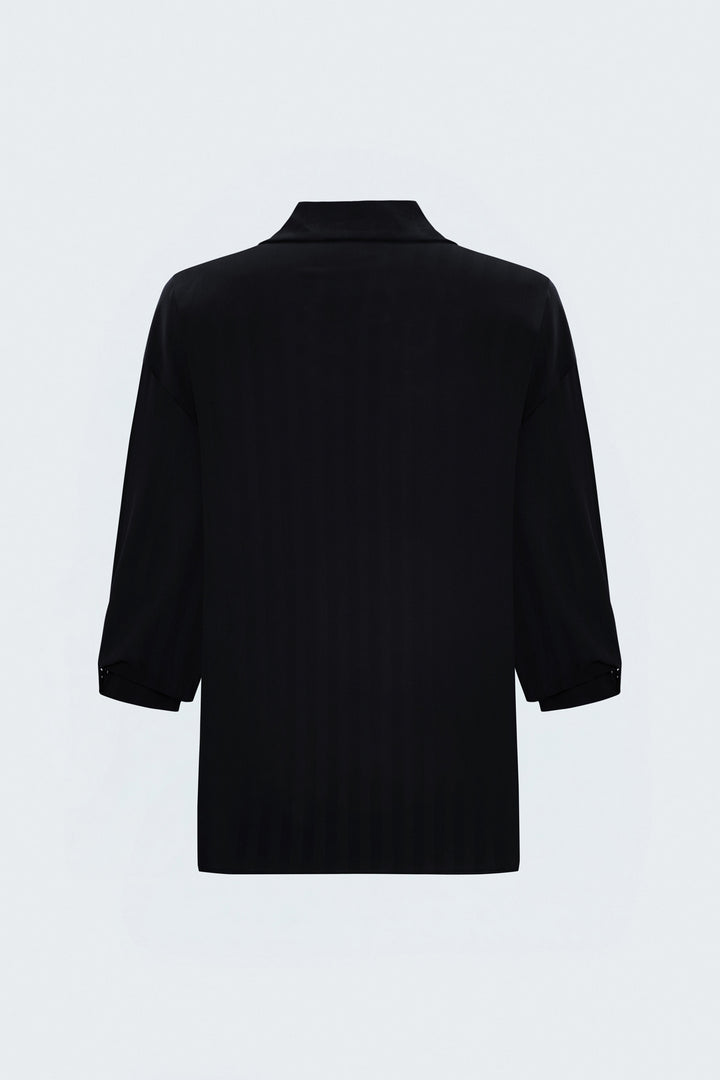 Sateen Chemise à manches retroussées à rayures - Noir