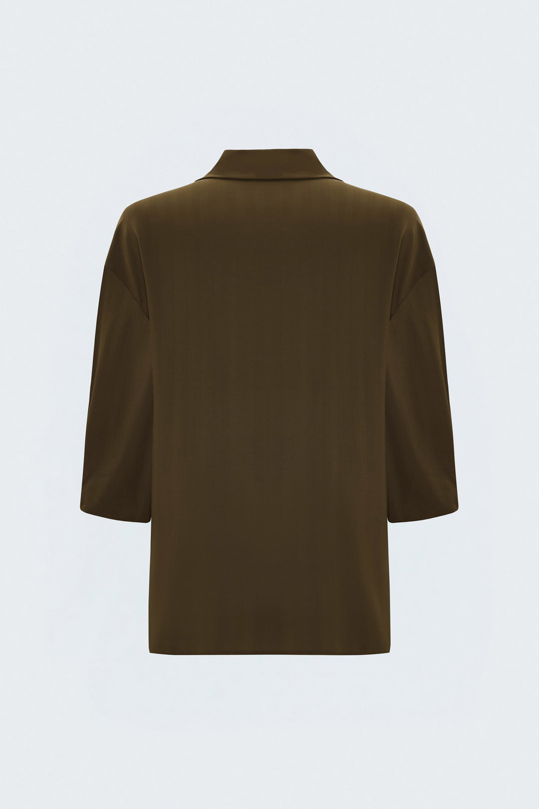 Sateen Chemise à Rayures avec Détails de Repli aux Manches - Crème Marron