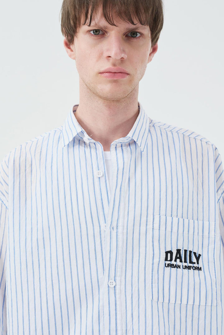 Giesto Chemise à Rayures avec Broderie Blanche - Blanc