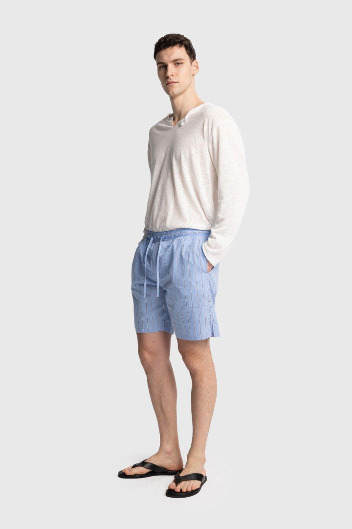 Giesto Short en Popeline Rayé - Bleu
