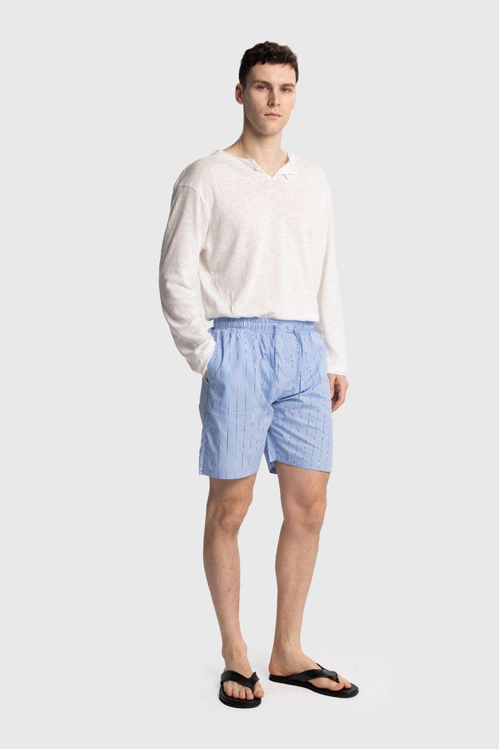 Giesto Short en Popeline Rayé - Bleu
