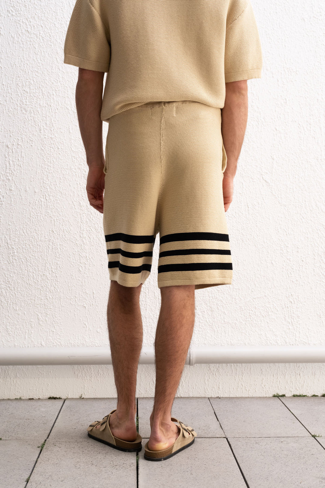 Giesto Short en Tricot Beige Rayé - Beige