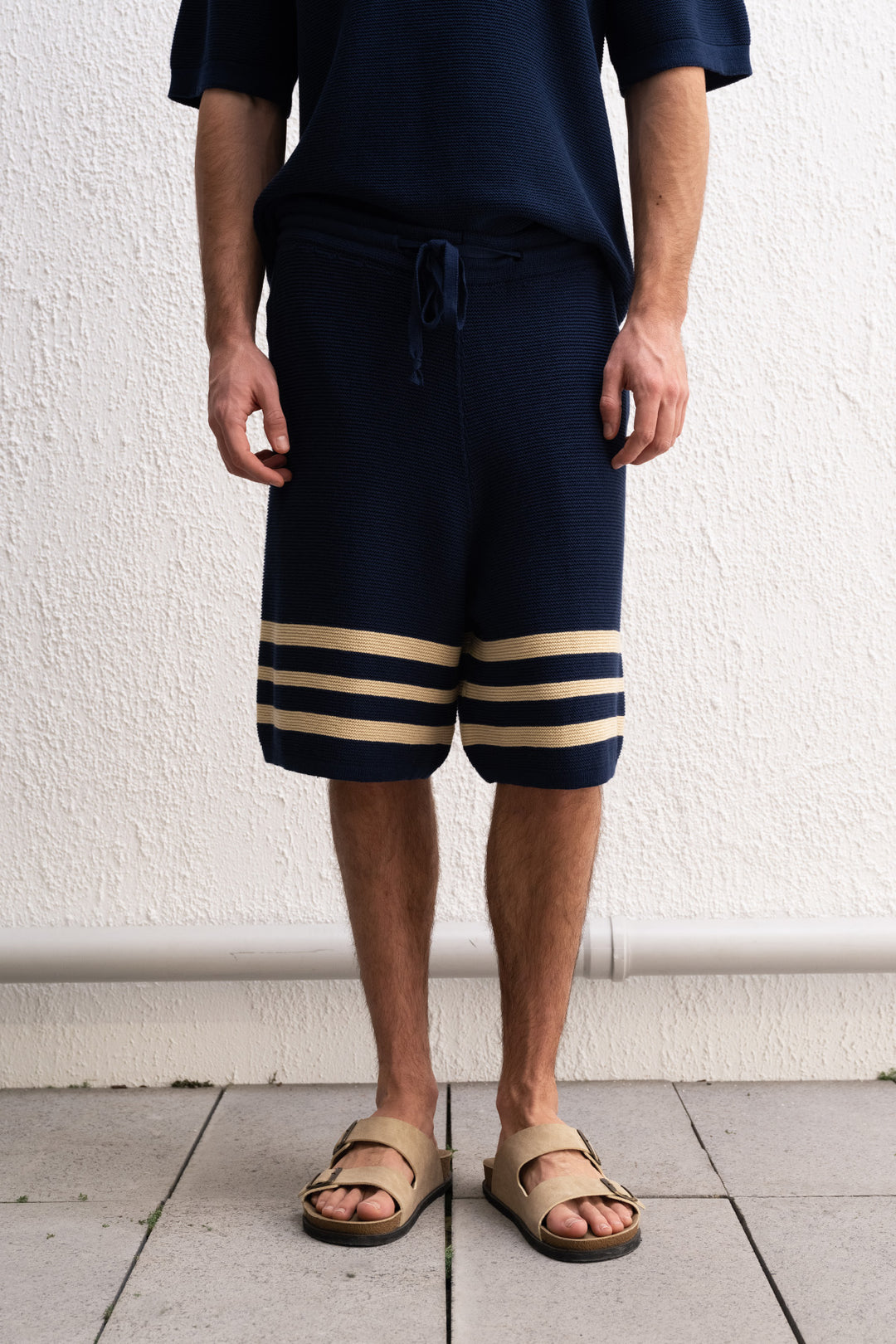 Giesto Short en Tricot Bleu marine Rayé - Bleu marine