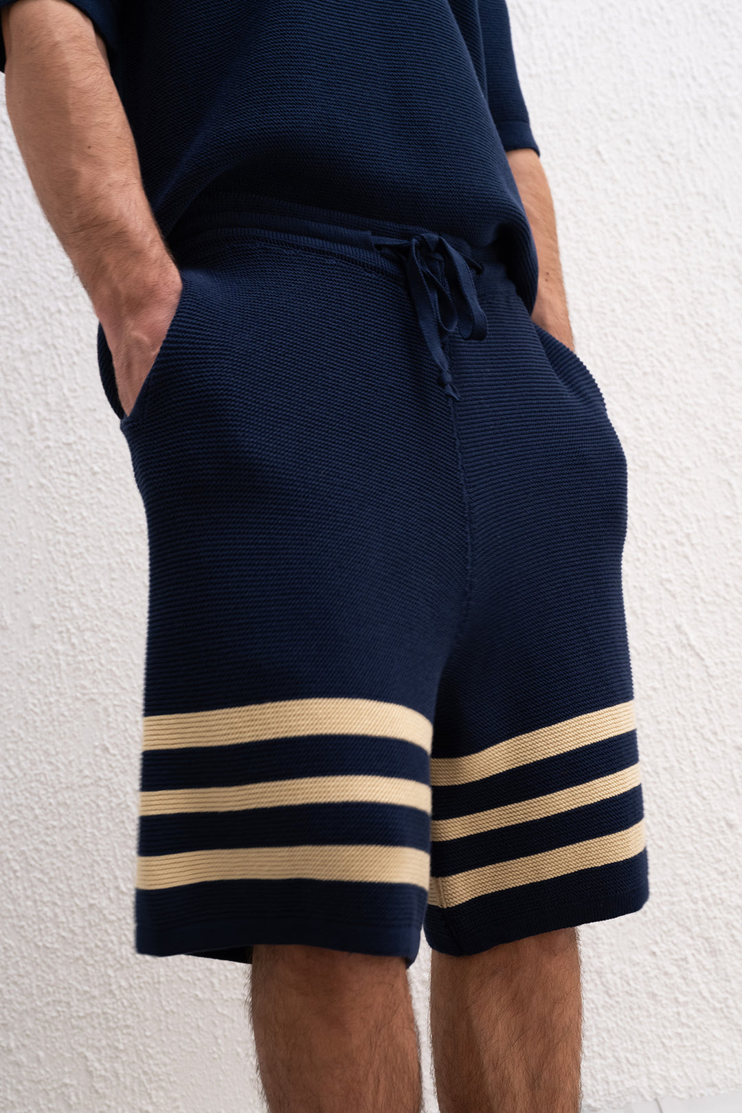 Giesto Short en Tricot Bleu marine Rayé - Bleu marine