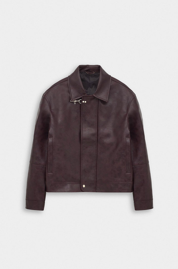 Giesto Veste en cuir bordeaux avec accessoires à coupe courte - Bordeaux