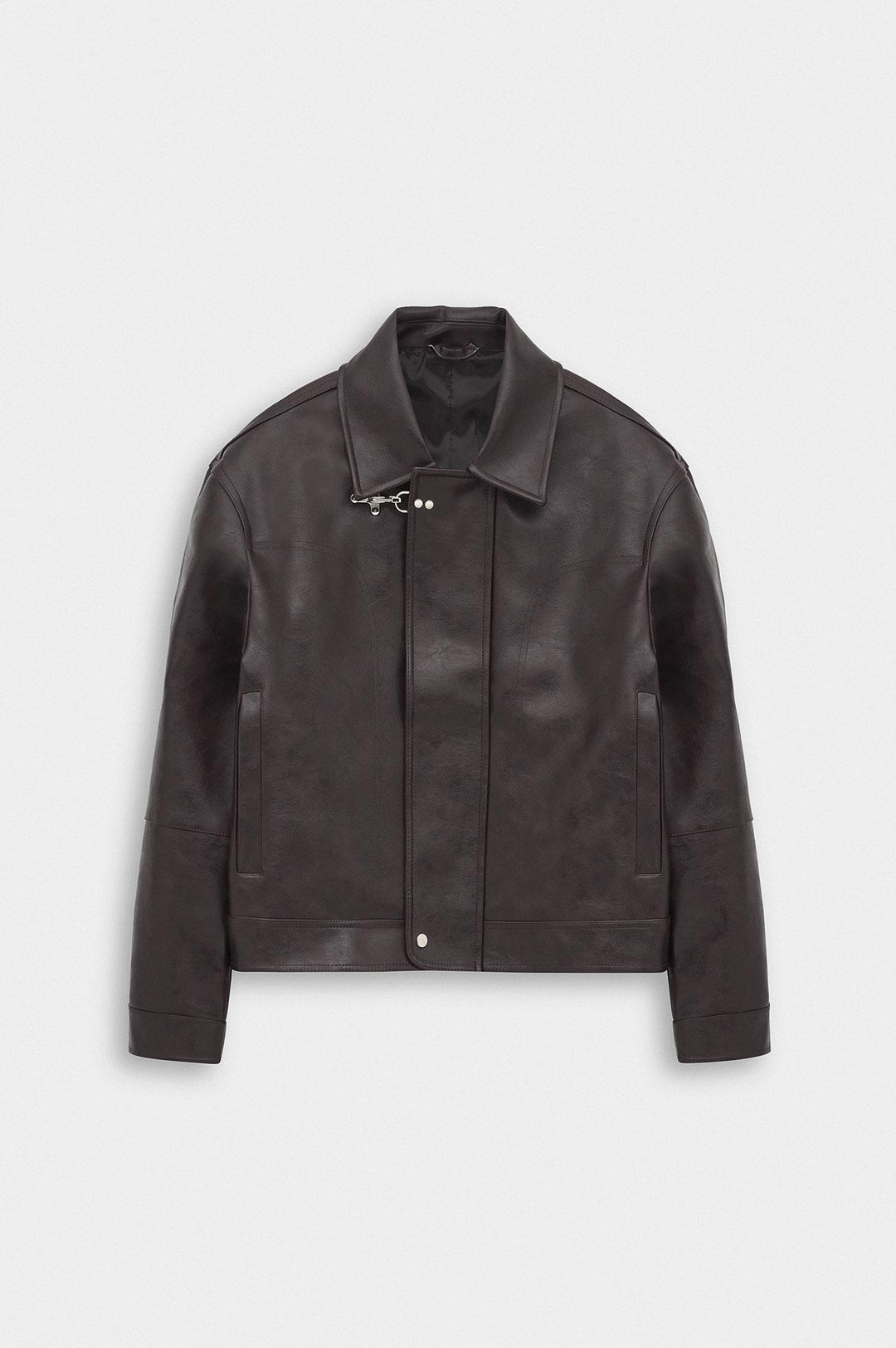Giesto Veste en cuir marron avec accessoires à coupe courte - Marron