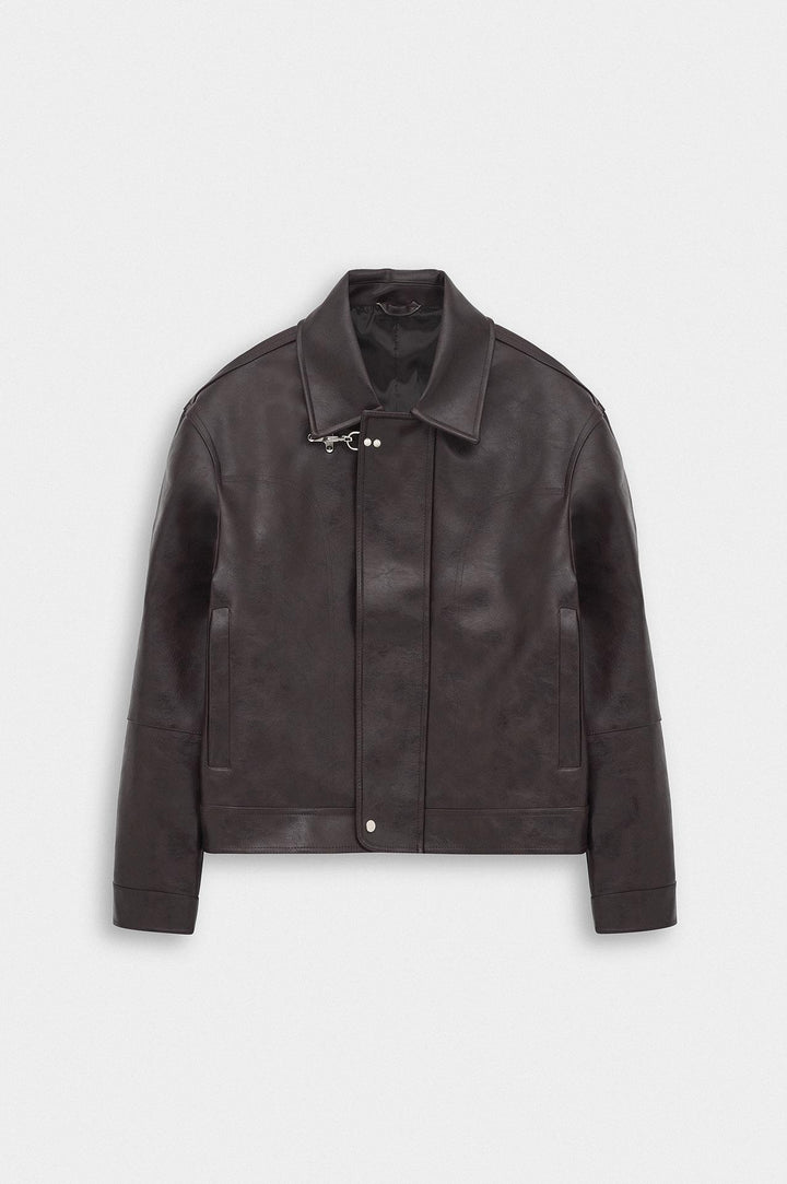 Giesto Veste en cuir marron avec accessoires à coupe courte - Marron
