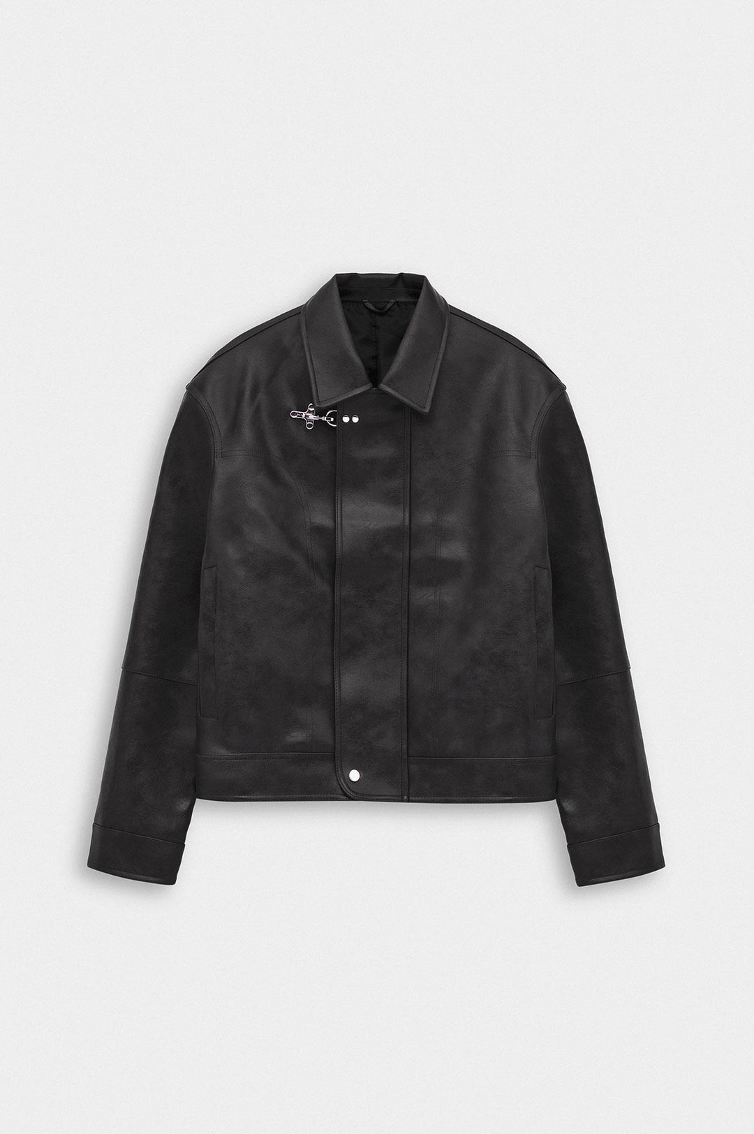 Giesto Veste en cuir noire avec accessoires à coupe courte - Noir