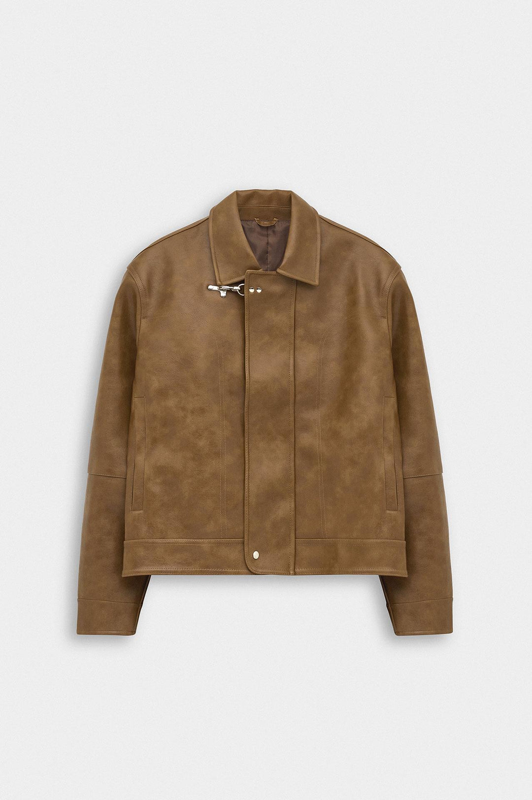 Giesto Veste en cuir tabac avec accessoires à coupe courte - Tabac