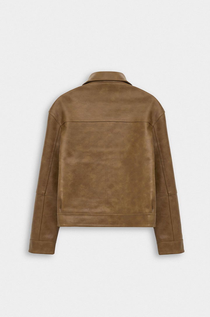 Giesto Veste en cuir tabac avec accessoires à coupe courte - Tabac